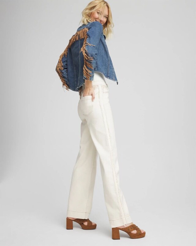 Cropped-Fit Fringe Denim Jacket - image 2